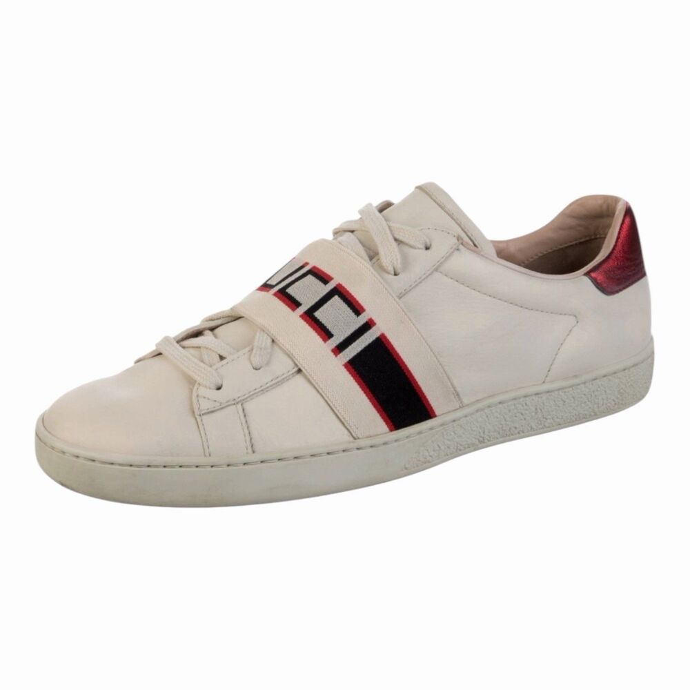 Gucci Ace Stripe Low Top Sneakers Ivory Red Black Leather Women’s Size 40